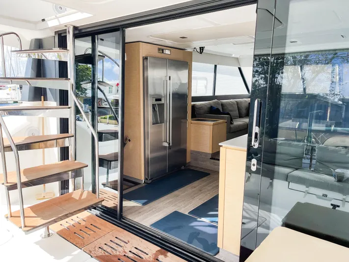 Wild Blue Yacht Photos Pics Modern interior of 2019 Fountaine Pajot MY 44 yacht with sleek design and spacious layout.