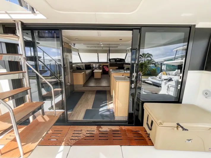 Wild Blue Yacht Photos Pics 2019 Fountaine Pajot MY 44 yacht interior with modern design and spacious layout.