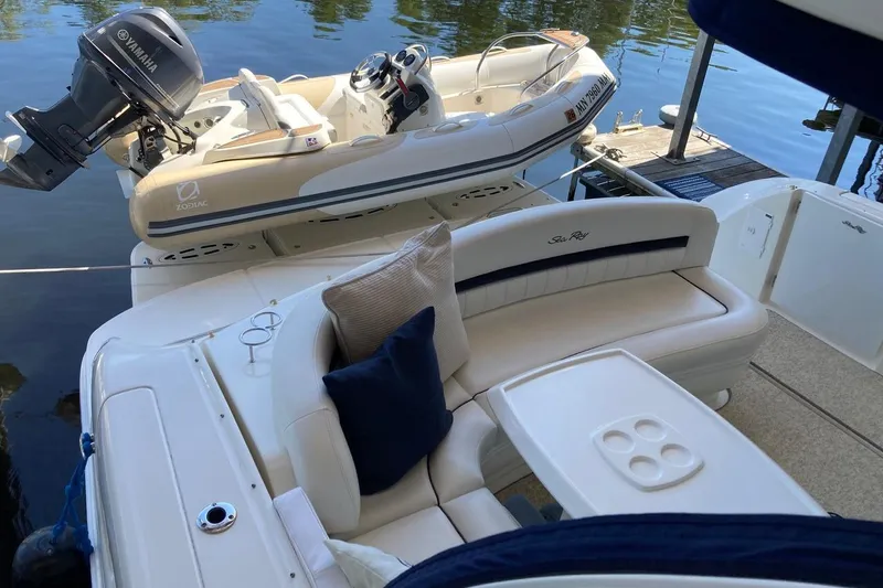 Co Motion Yacht Photos Pics 2008 Sea Ray 44 Sundancer with Zodiac tender and Yamaha motor at dock.