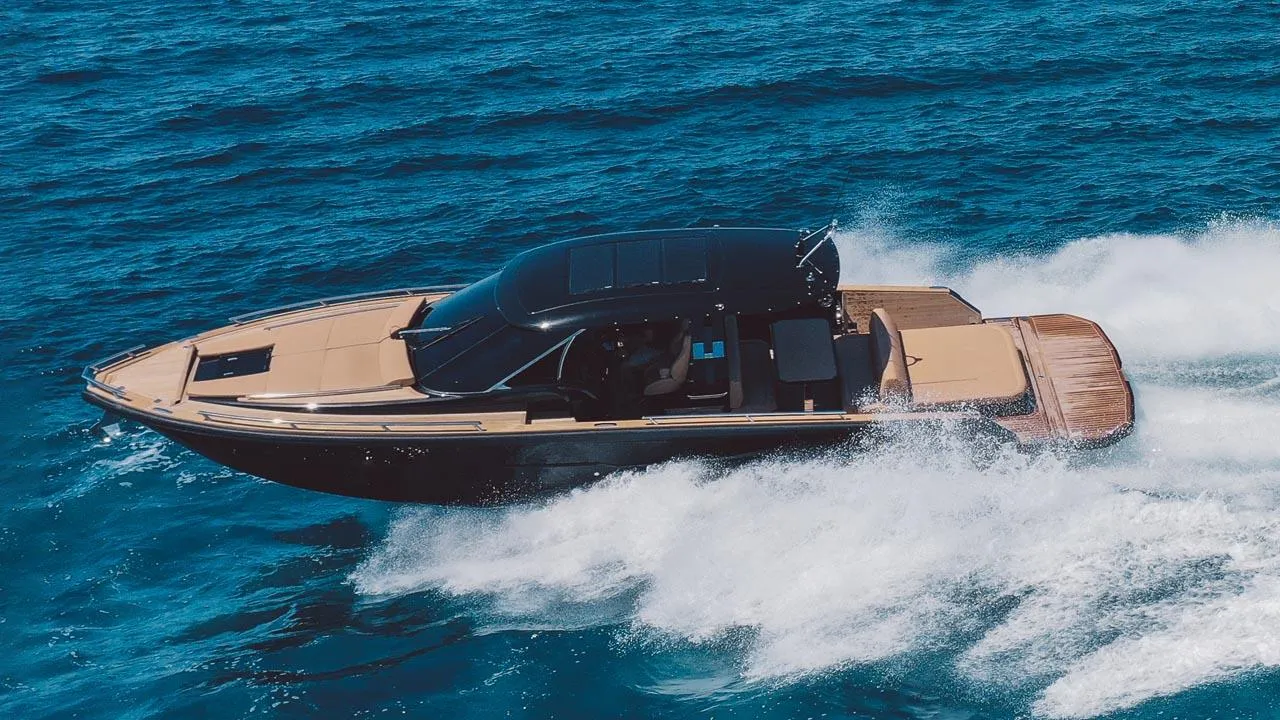 2023 Focus Forza 37 luxury boat cruising on open water.