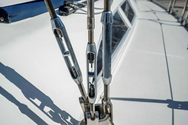 "champagne" Yacht Photos Pics Close-up of rigging on a 2003 Jeanneau Sun Odyssey 45.2 sailboat deck.