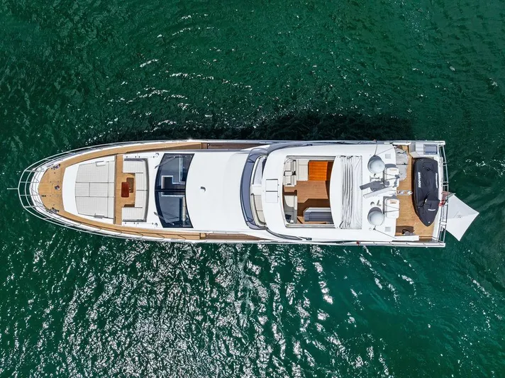 Deep Blue Yacht Photos Pics Aerial view of 2018 Azimut Flybridge yacht on clear water.