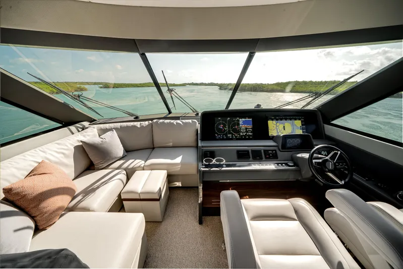 Godspeed Yacht Photos Pics Luxurious interior of 2024 Maritimo M55 yacht with modern navigation system.