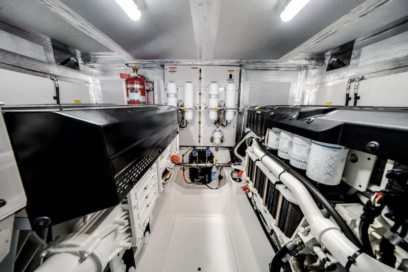 Godspeed Yacht Photos Pics Engine room of 2024 Maritimo M55 yacht, featuring advanced machinery and equipment.