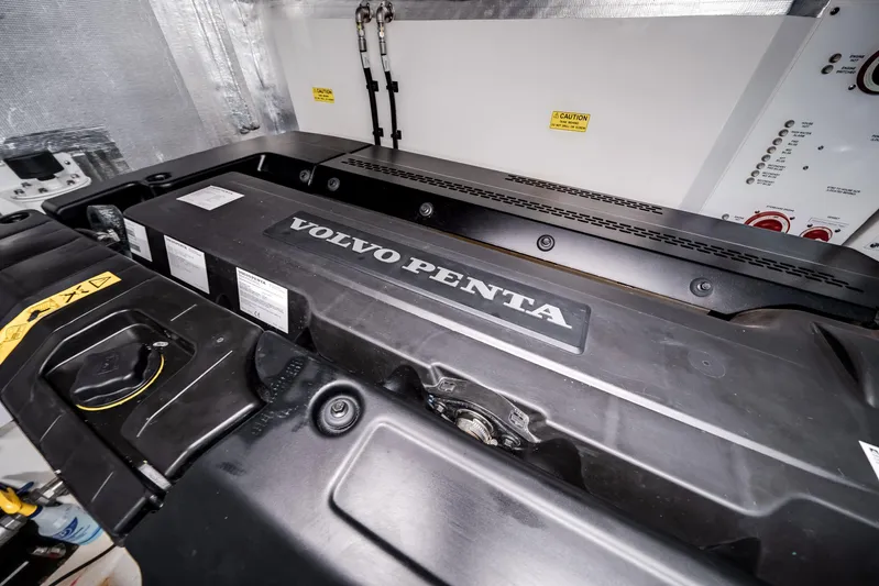Godspeed Yacht Photos Pics Engine room of 2024 Maritimo M55 yacht featuring Volvo Penta engine.
