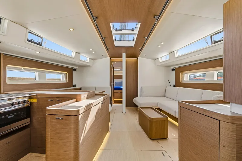 Heartbeat Yacht Photos Pics Luxurious interior of 2024 Beneteau Oceanis Yacht 54, featuring modern design and spacious layout.