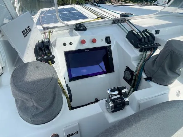 Honey Ryder Yacht Photos Pics Control panel of 2022 HH Catamarans 50 with B&G navigation equipment.