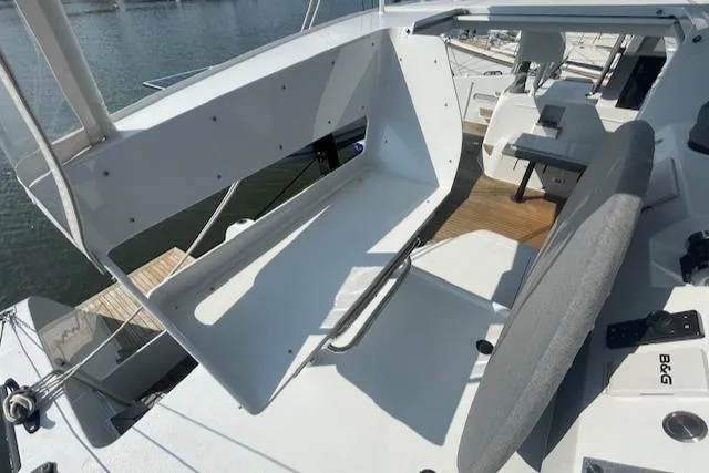 Honey Ryder Yacht Photos Pics 2022 HH Catamarans 50 cockpit with modern seating and navigation equipment.