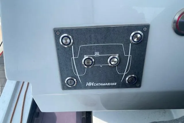 Honey Ryder Yacht Photos Pics Control panel on 2022 HH Catamarans 50, featuring a schematic diagram.