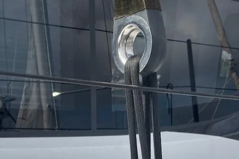 Honey Ryder Yacht Photos Pics Close-up of rigging detail on 2022 HH Catamarans 50 yacht.