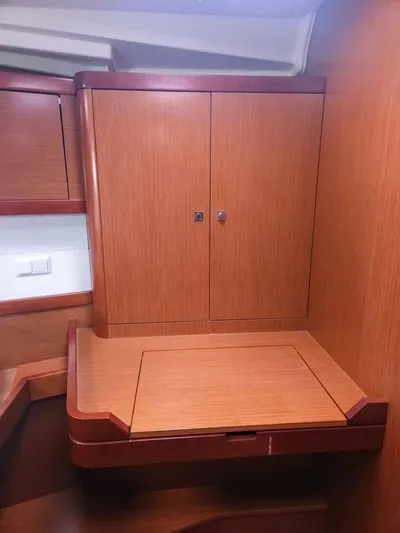 Far Star Yacht Photos Pics Interior of 2012 Beneteau Oceanis 41 yacht with wooden cabinetry.