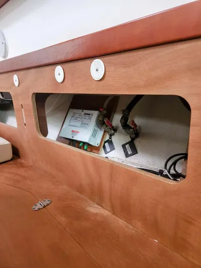 Far Star Yacht Photos Pics Interior view of 2012 Beneteau Oceanis 41 sailboat showing electrical panel and wiring.