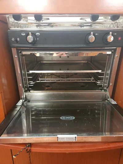 Far Star Yacht Photos Pics Stainless steel oven in 2012 Beneteau Oceanis 41 yacht kitchen.