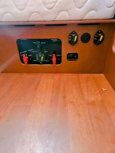 Far Star Yacht Photos Pics Control panel of a 2012 Beneteau Oceanis 41 sailboat interior.