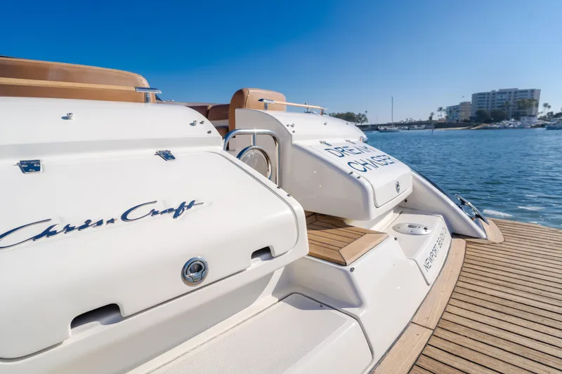 Dream Chaser Yacht Photos Pics 2006 Chris-Craft Corsair 36 yacht docked, showcasing sleek design and luxury features.