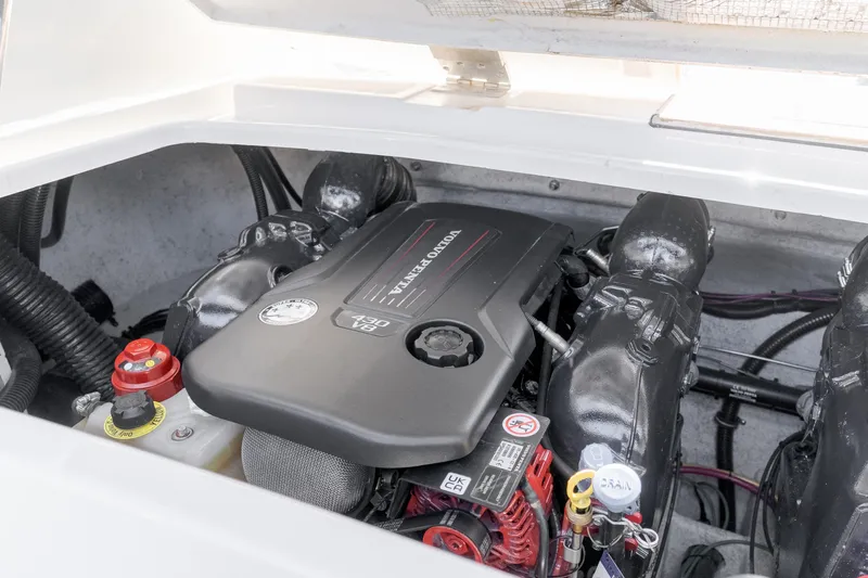 Dream Chaser Yacht Photos Pics Engine compartment of 2006 Chris-Craft Corsair 36 with Volvo Penta engine.