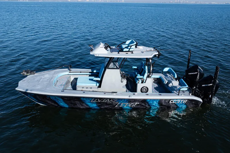  Yacht Photos Pics 2022 Costa Custom Boats 264 on open water, featuring sleek design and vibrant graphics.