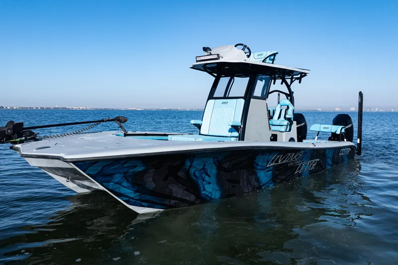  Yacht Photos Pics 2022 Costa Custom Boats 264 on water, featuring sleek design and vibrant graphics.