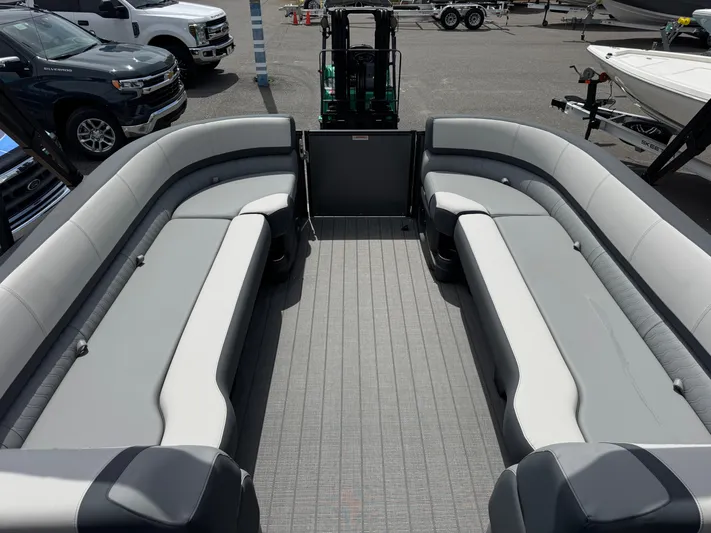  Yacht Photos Pics 2025 Avalon Catalina Platinum Quad Lounge interior with spacious seating and modern design.