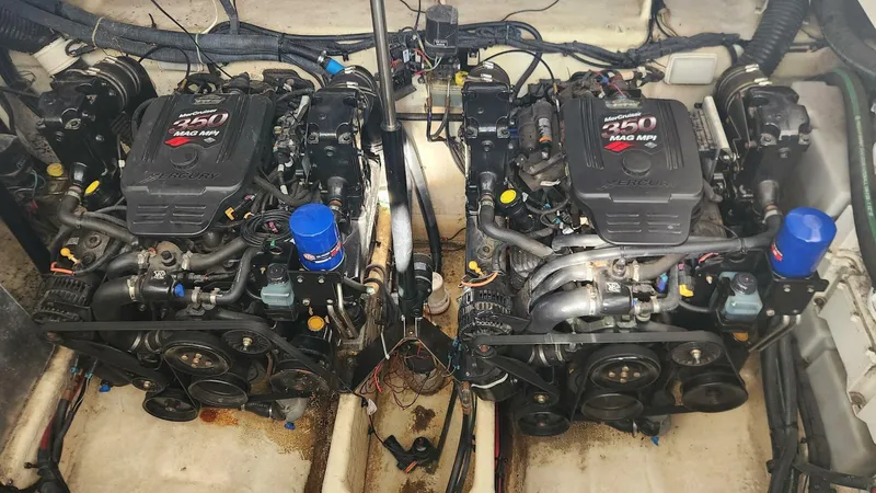 Back In The Game Yacht Photos Pics Twin engines in a 2008 Sea Ray 310 Sundancer boat.