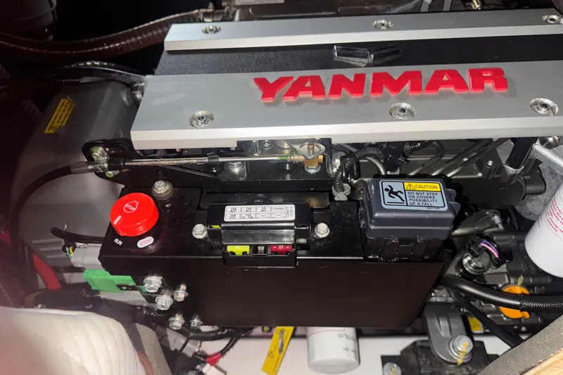 Sway Yacht Photos Pics Yanmar engine in 2023 Beneteau Oceanis 40.1 sailboat, showcasing detailed components.