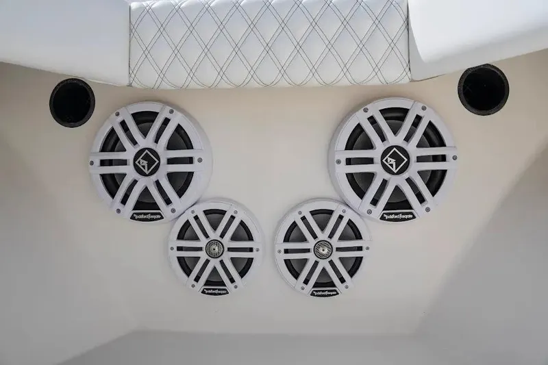  Yacht Photos Pics Speakers installed on a 2013 Contender 35 ST boat, featuring Rockford Fosgate audio system.