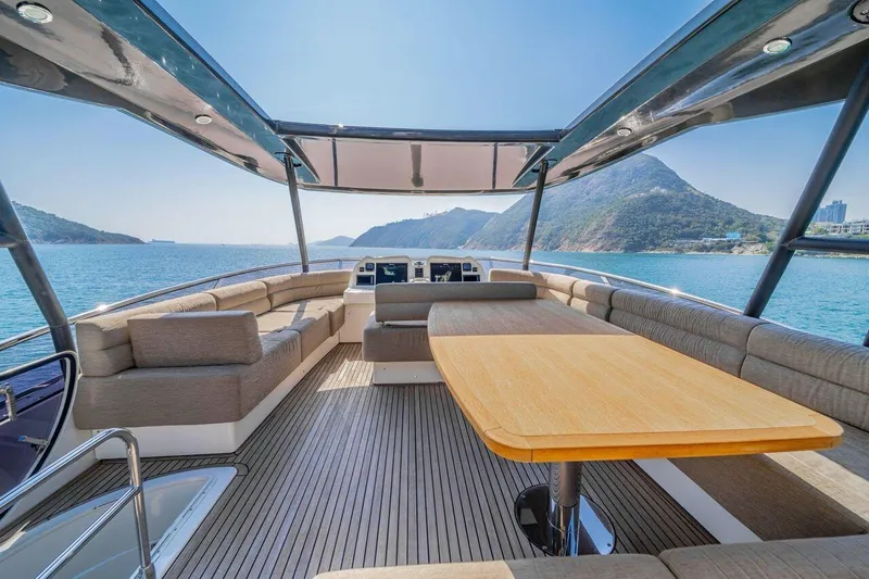 Wasana Yacht Photos Pics Luxurious 2015 Monte Carlo Yachts MCY 70 with spacious deck and scenic ocean view.