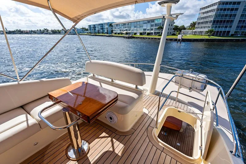 Tutto Bene Yacht Photos Pics Luxurious 2018 Palm Beach PB55 Flybridge yacht with elegant seating and scenic waterfront view.
