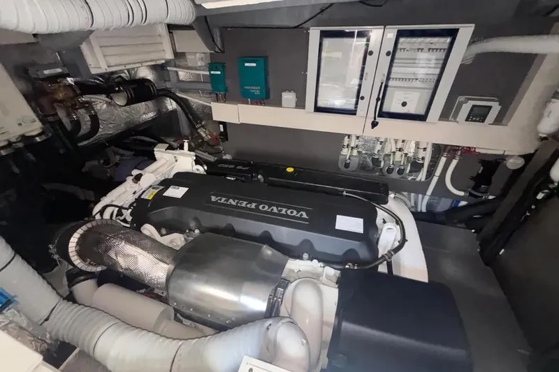  Yacht Photos Pics Engine room of 2023 Absolute 60 Fly yacht with Volvo Penta engine.
