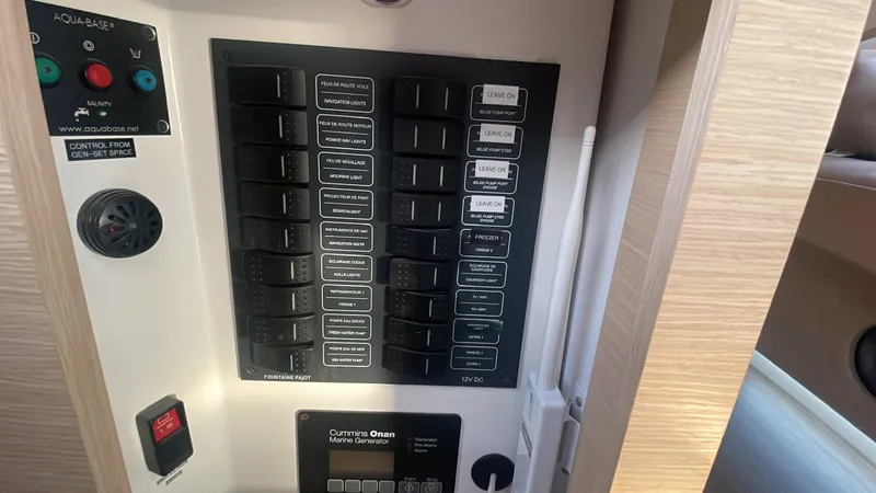 Carpe Aura Yacht Photos Pics Electrical panel of 2018 Fountaine Pajot Helia 44 catamaran.
