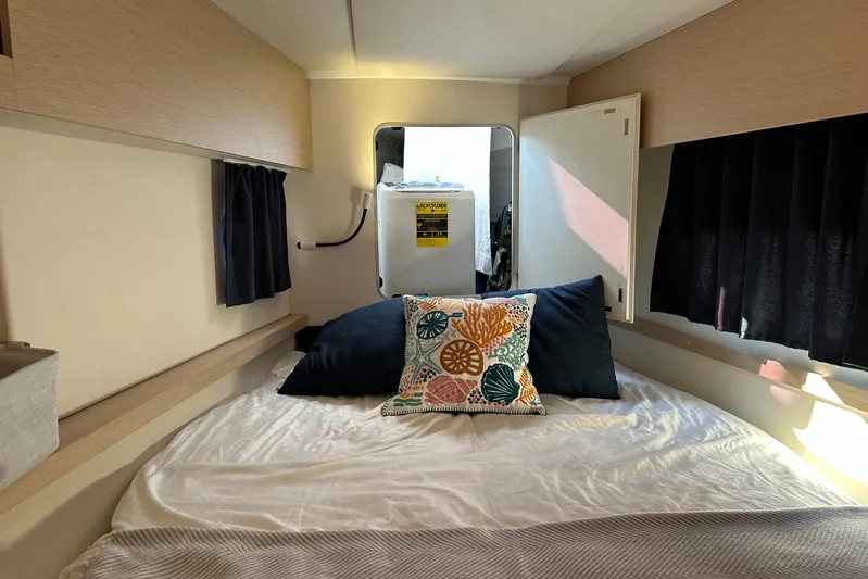 Carpe Aura Yacht Photos Pics Cozy bedroom in 2018 Fountaine Pajot Helia 44 catamaran with stylish decor and natural light.