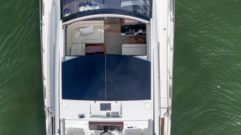  Yacht Photos Pics Aerial view of 2020 Galeon 510 Sky yacht on water.