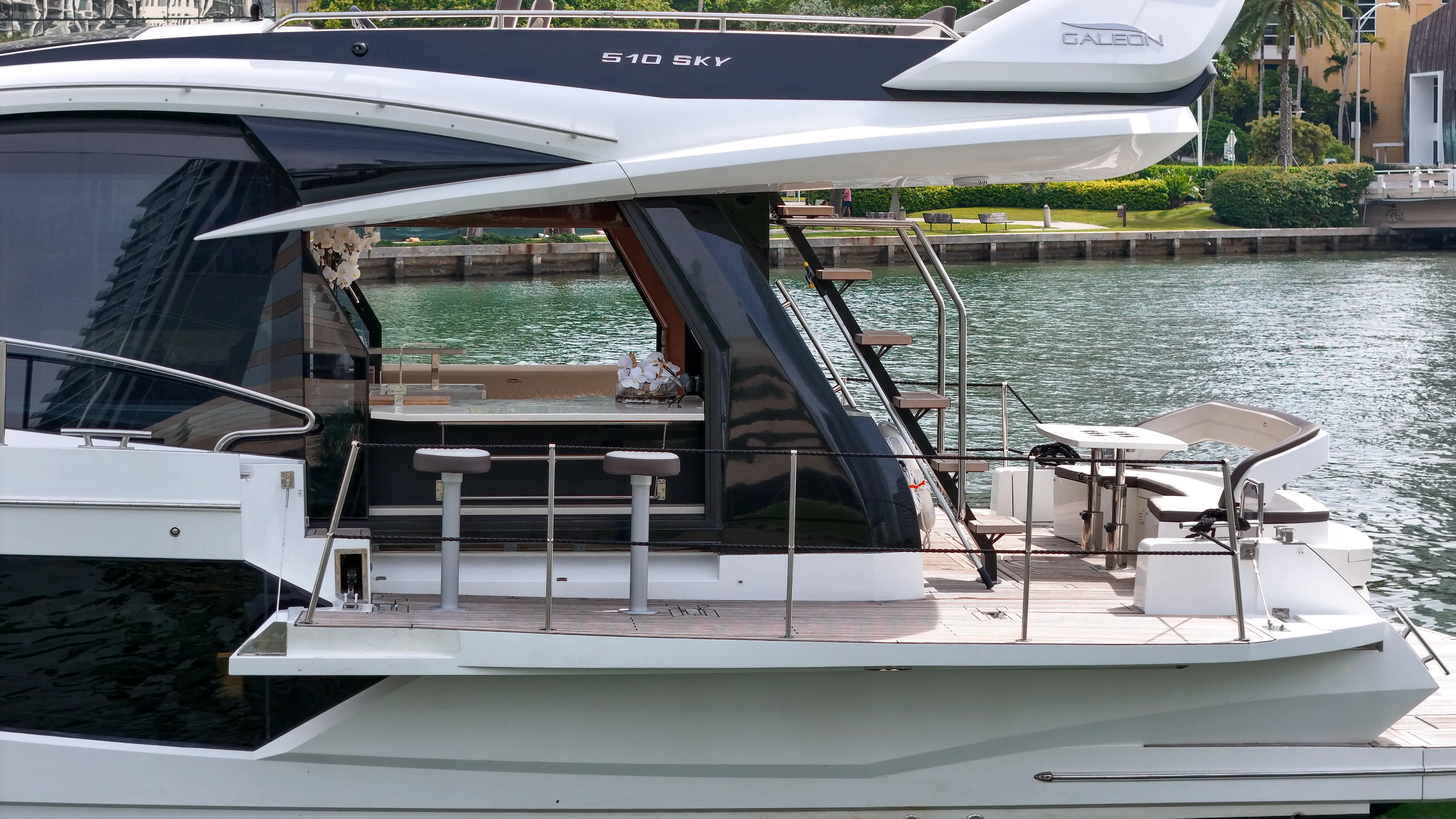  Yacht Photos Pics Luxury yacht Galeon 510 Sky 2020 by the water, modern design.