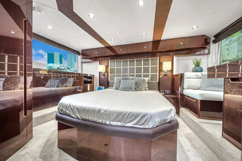  Yacht Photos Pics Luxurious bedroom on the 2020 Galeon 510 Sky yacht.