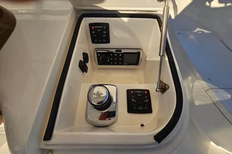 Team Turbo Yacht Photos Pics Control panel of 2013 Viking 42 Convertible yacht with navigation and operation controls.