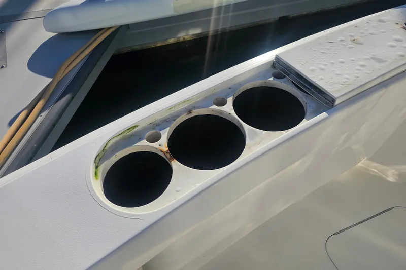 Team Turbo Yacht Photos Pics Cup holders on a 2013 Viking 42 Convertible boat deck.