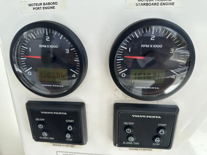Goin' Coastal Yacht Photos Pics Close-up of Volvo Penta engine gauges on 2018 Fountaine Pajot Helia 44 Evolution.