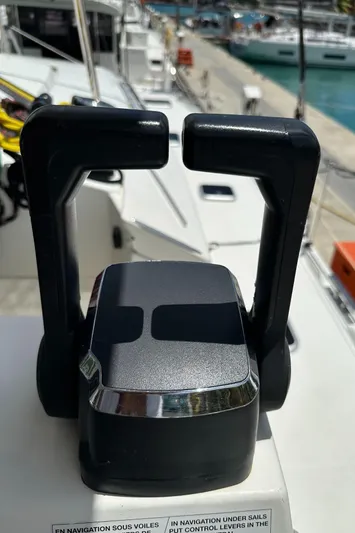 Goin' Coastal Yacht Photos Pics Throttle controls on a 2018 Fountaine Pajot Helia 44 Evolution catamaran.