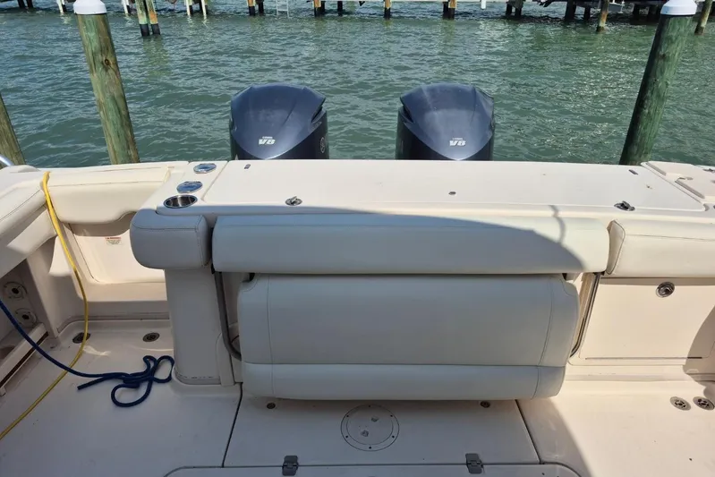 Rising Sun Yacht Photos Pics 2018 Grady-White Express 330 boat with dual V8 engines at dock.