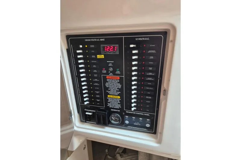 Rising Sun Yacht Photos Pics Electrical control panel on a 2018 Grady-White Express 330 boat.