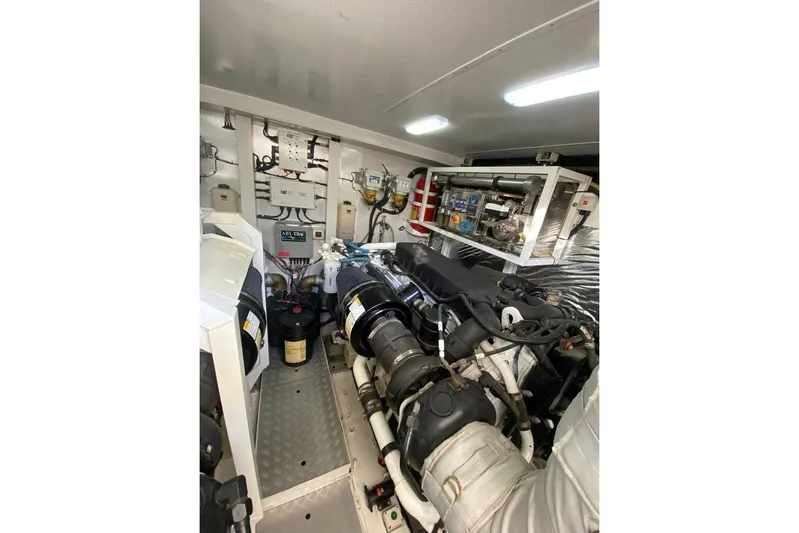  Yacht Photos Pics Engine room of 2012 Princess 72 Motor Yacht, showcasing mechanical components and systems.