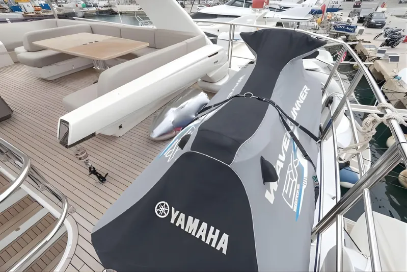  Yacht Photos Pics Luxury yacht deck with Yamaha WaveRunner on a 2019 Princess F70.