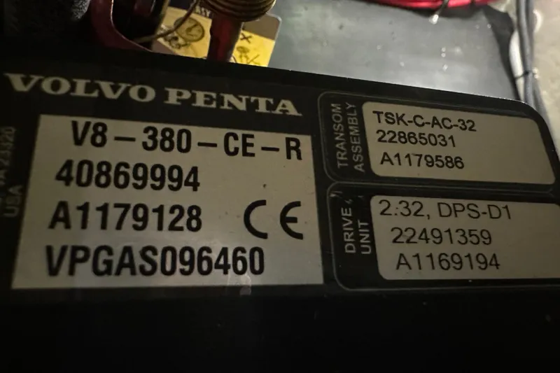  Yacht Photos Pics Volvo Penta engine label with model and serial numbers, Cobalt R35 2022.