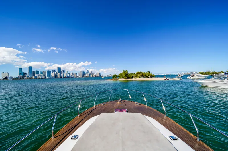 Miss Cathy Yacht Photos Pics Custom NNS Sea Scout 41 yacht cruising near city skyline, 2007 model.