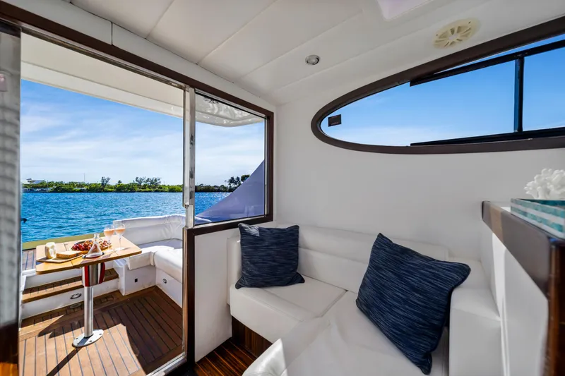 Miss Cathy Yacht Photos Pics Luxurious interior of 2007 Custom NNS Sea Scout 41 yacht with scenic ocean view.