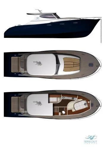 Miss Cathy Yacht Photos Pics Custom 2007 NNS Sea Scout 41 yacht design with top and side views.