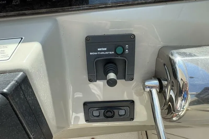 Inconspicuous Yacht Photos Pics Control panel of 2006 Sea Ray 40 Motor Yacht with bow thruster joystick.