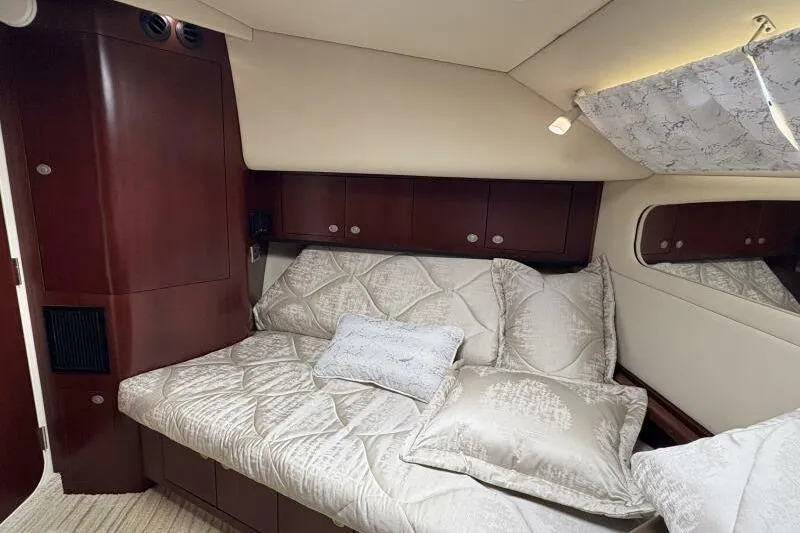 Inconspicuous Yacht Photos Pics Luxurious cabin interior of 2006 Sea Ray 40 Motor Yacht with plush bedding.