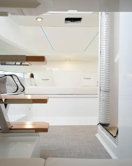  Yacht Photos Pics 2024 De Antonio Yachts D32 OPEN interior with modern seating and sleek design.