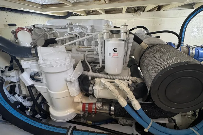 Monkey Business Yacht Photos Pics Engine room of 1988 Egg Harbor 37 Convertible with Cummins marine engine.
